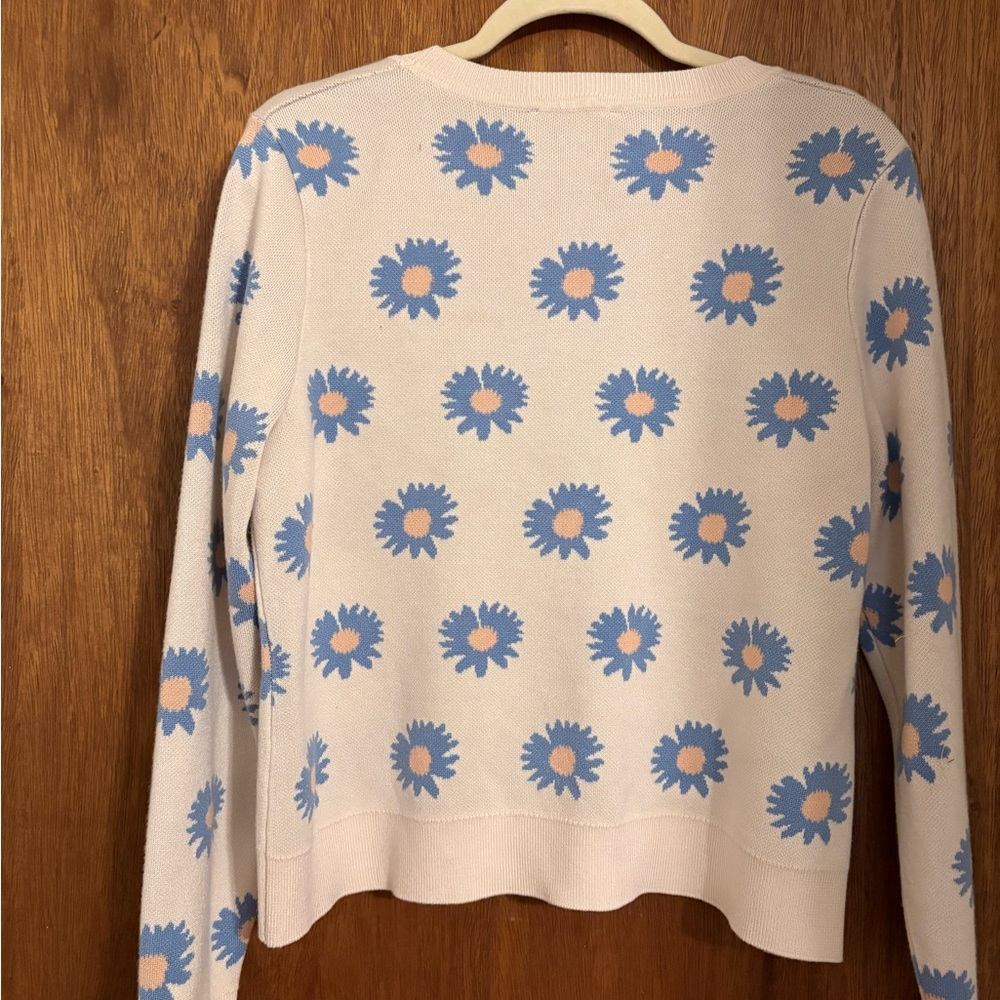 Adrianna Papell Cream Crewneck Sweater with Blue and Pink Floral Motif